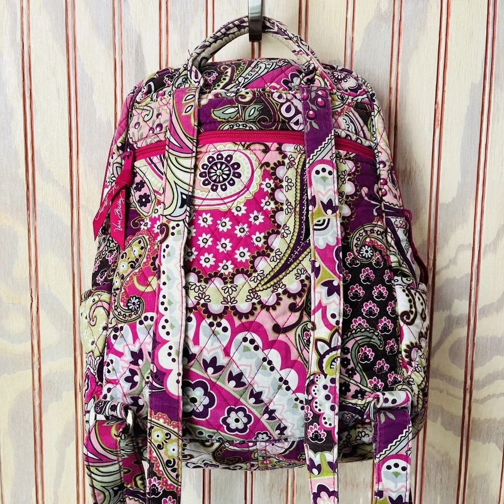 Vera Bradley Retired 2010 'Very Berry Paisley' Small Backpack Adjustable Strap - Picture 6 of 9